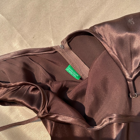 RARE Vintage United Colors Of Benetton Brown Floral Motif Slip Dress - XS - Picture 5 of 6